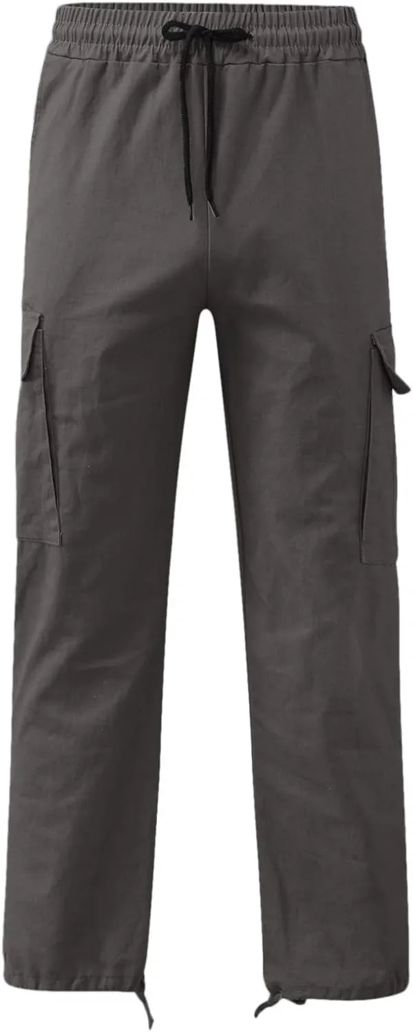 Men's Lightweight Fleece Cargo Sweatpants Baggy Elastic Waist Drawstring Pants Pockets Running Joggers Trousers
