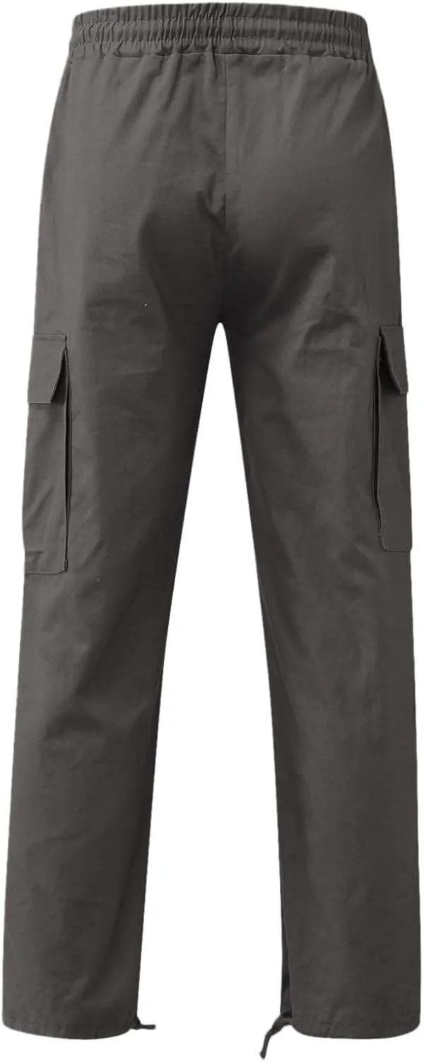 Men's Lightweight Fleece Cargo Sweatpants Baggy Elastic Waist Drawstring Pants Pockets Running Joggers Trousers