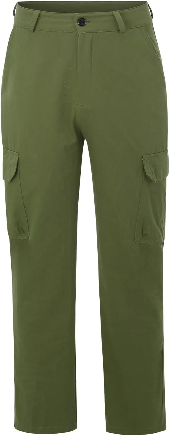 Mens Linen Cargo Pants Premium Relaxed Fit Straight Leg Pants Trousers Mens Cargo Dress Pants Solid Color Overalls