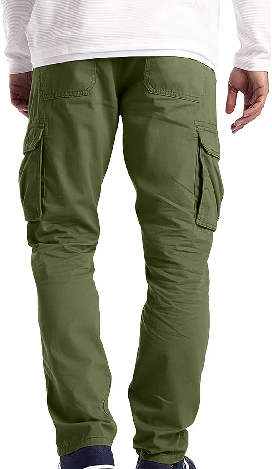 Mens Linen Cargo Pants Premium Relaxed Fit Straight Leg Pants Trousers Mens Cargo Dress Pants Solid Color Overalls