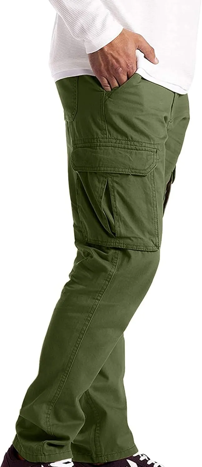Mens Linen Cargo Pants Premium Relaxed Fit Straight Leg Pants Trousers Mens Cargo Dress Pants Solid Color Overalls