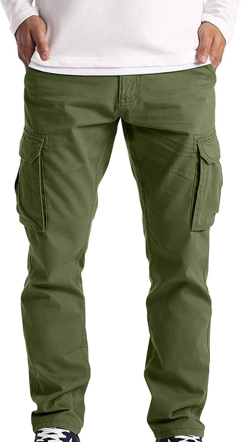Mens Linen Cargo Pants Premium Relaxed Fit Straight Leg Pants Trousers Mens Cargo Dress Pants Solid Color Overalls