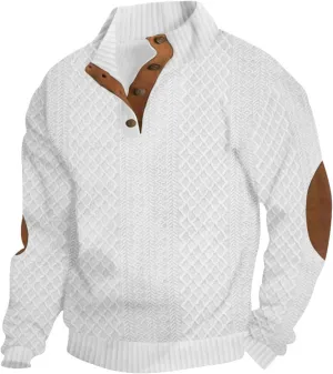 Men's Outdoor Casual Stand Cashmere Button Long Sleeve Sweater, Men Casual Long Sleeve 1/4 Button Pullover Sweater