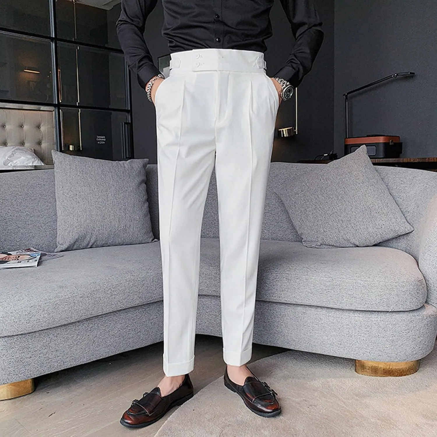 Mens Pants, Mens Dress Pants Straight Drape Feel Classic Solid Color Comfy Loose Summer Slim Fit Casual Suit Pant