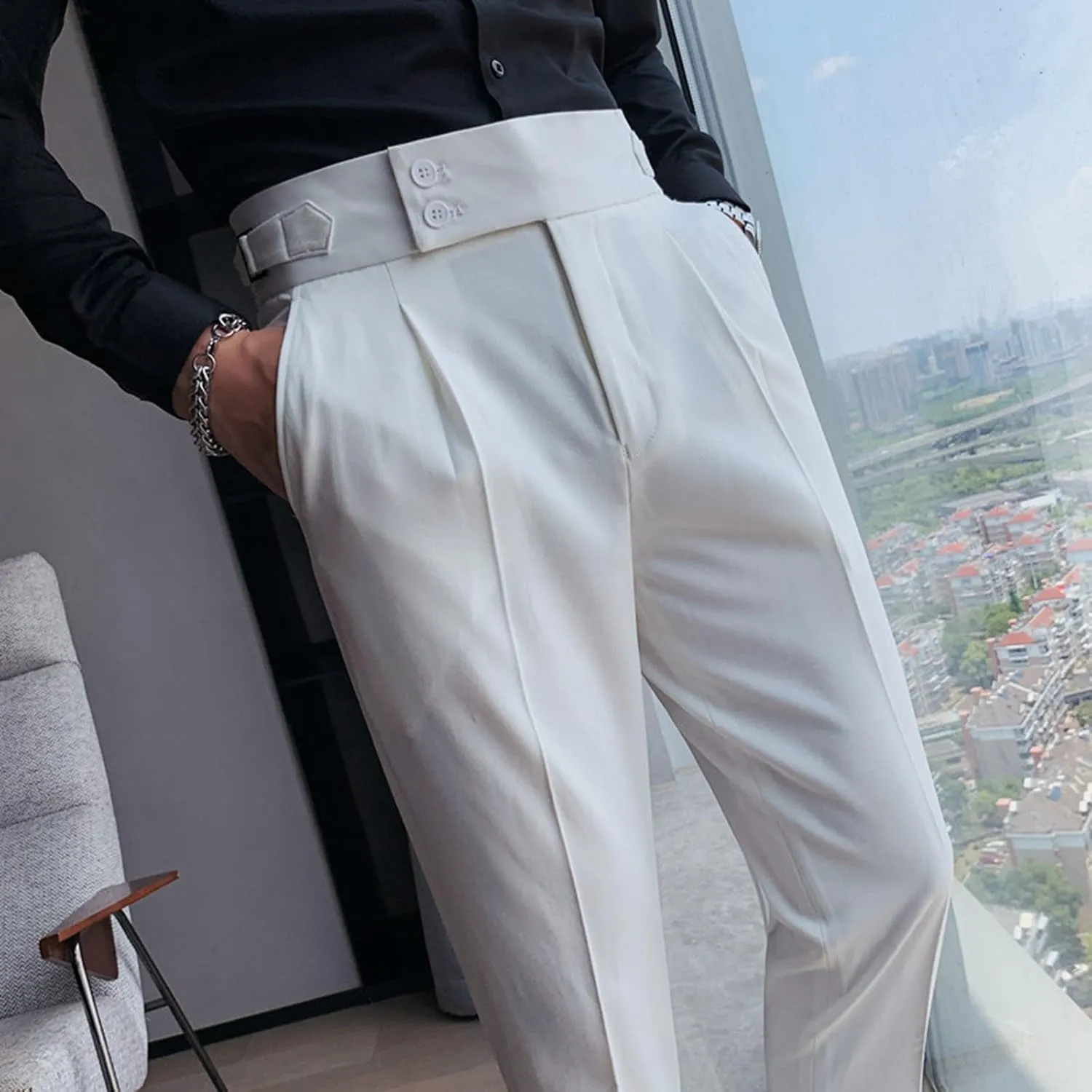 Mens Pants, Mens Dress Pants Straight Drape Feel Classic Solid Color Comfy Loose Summer Slim Fit Casual Suit Pant