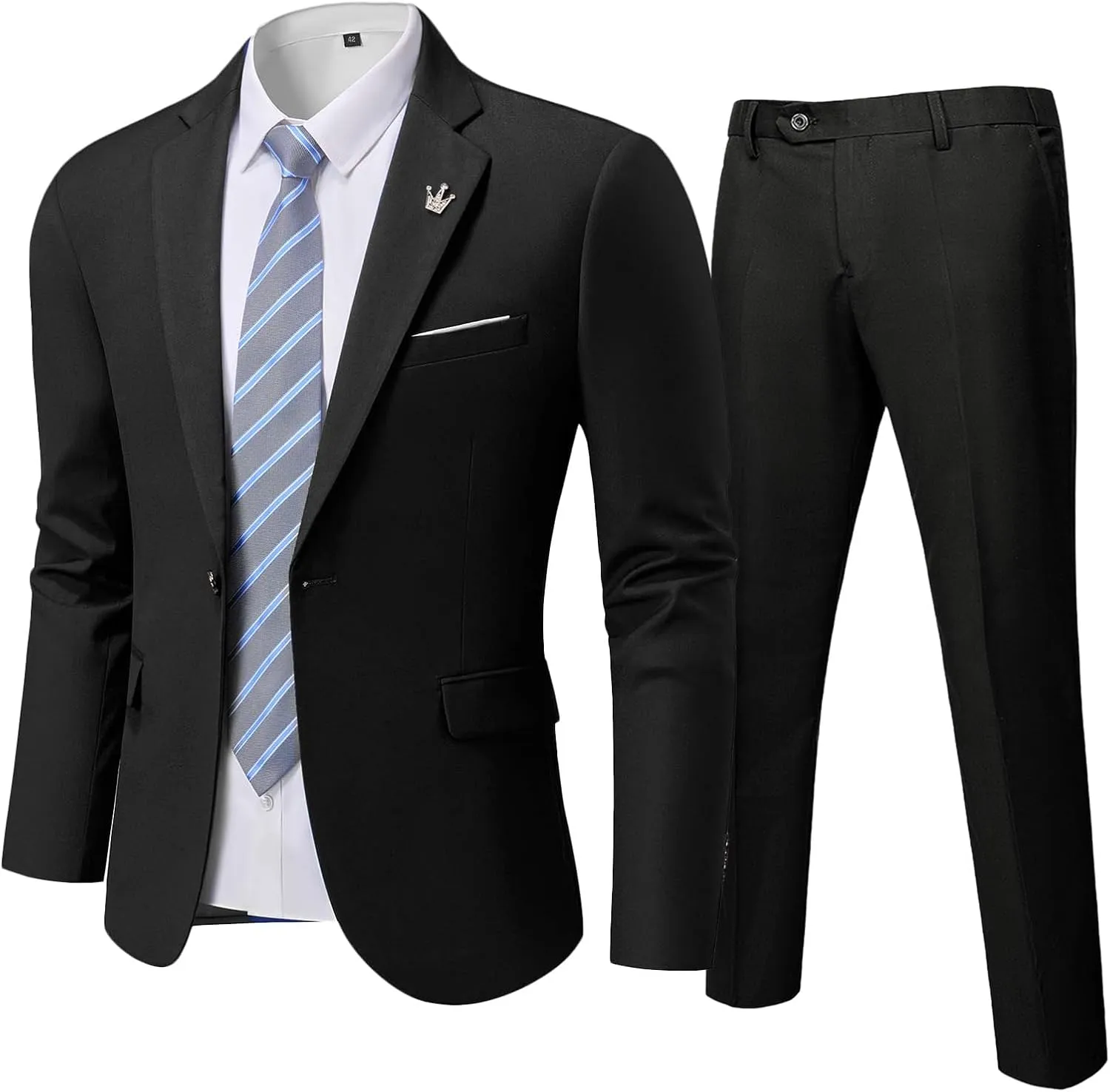 Men's Slim Fit 2 Piece Suit with Tie, One Button Solid Jacket and Pants for Business Weddings Party