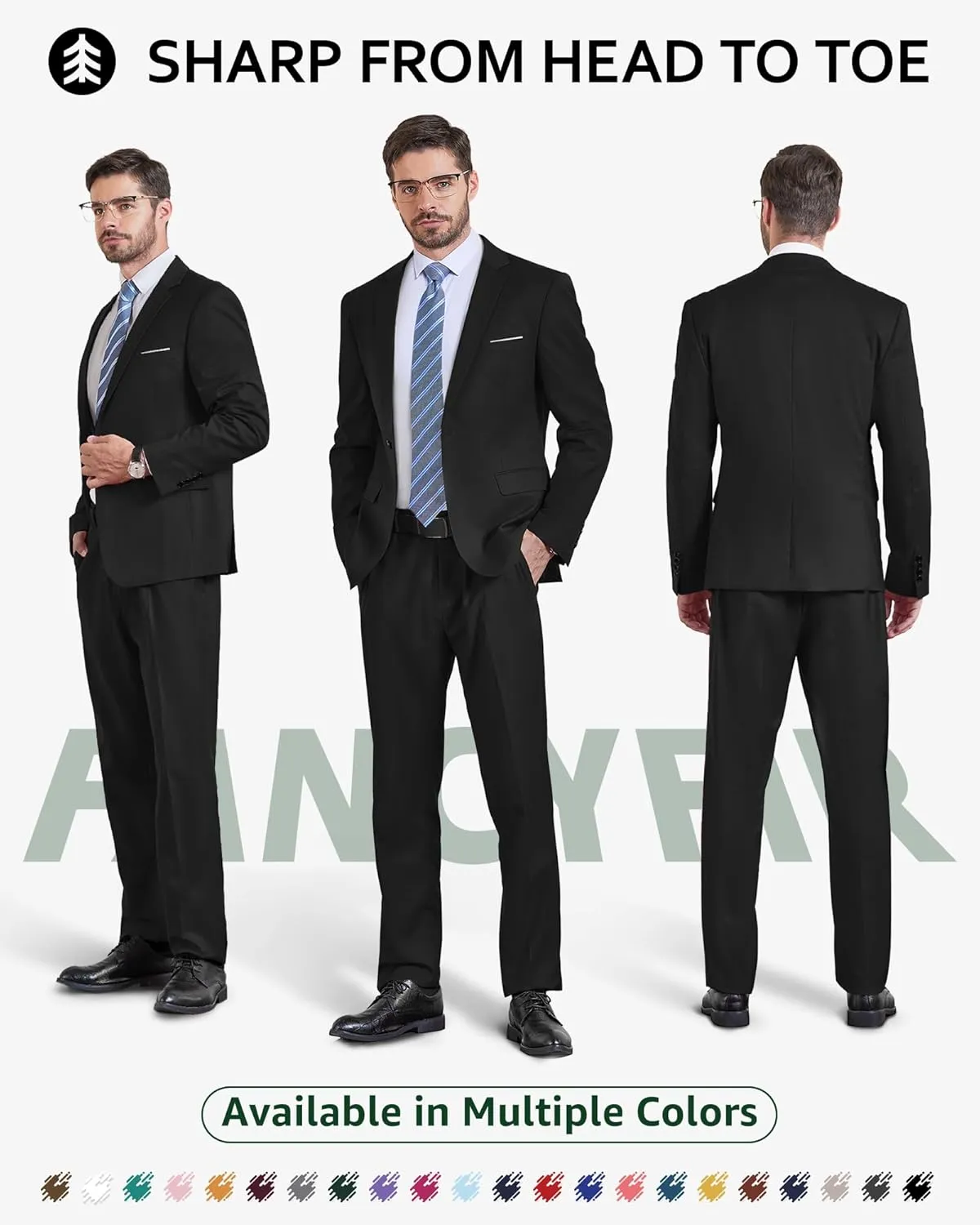 Men's Slim Fit 2 Piece Suit with Tie, One Button Solid Jacket and Pants for Business Weddings Party