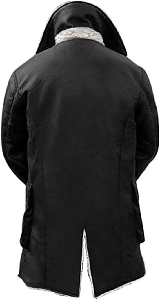 Mens Tom Hardy Dark Knight Bane Faux Fur Shearling Black Leather trench Swedish Bomber Coat