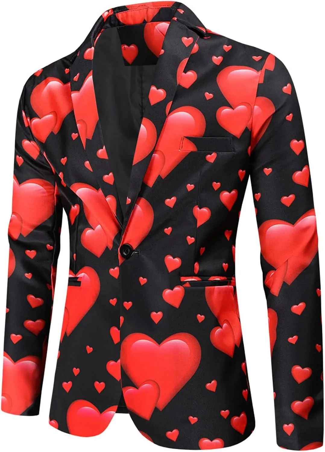 Mens Valentine's Day Tuxedo Jacket Wedding Blazer Love Heart Print One Button Dress Suit Dinner Floral Tuxedo Jacket