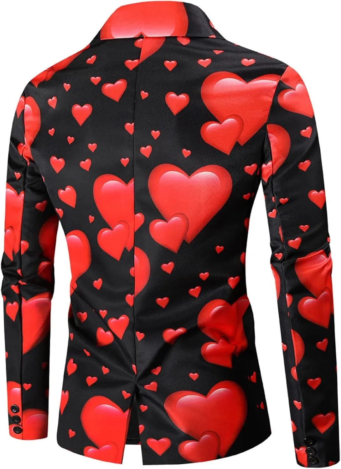 Mens Valentine's Day Tuxedo Jacket Wedding Blazer Love Heart Print One Button Dress Suit Dinner Floral Tuxedo Jacket