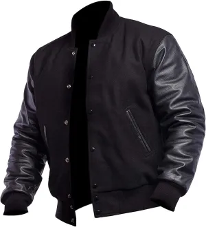 Mens Varsity Letterman Baseball Bomber Jacket | Casual Fashion Wool & Faux Leather College/High School Jackets