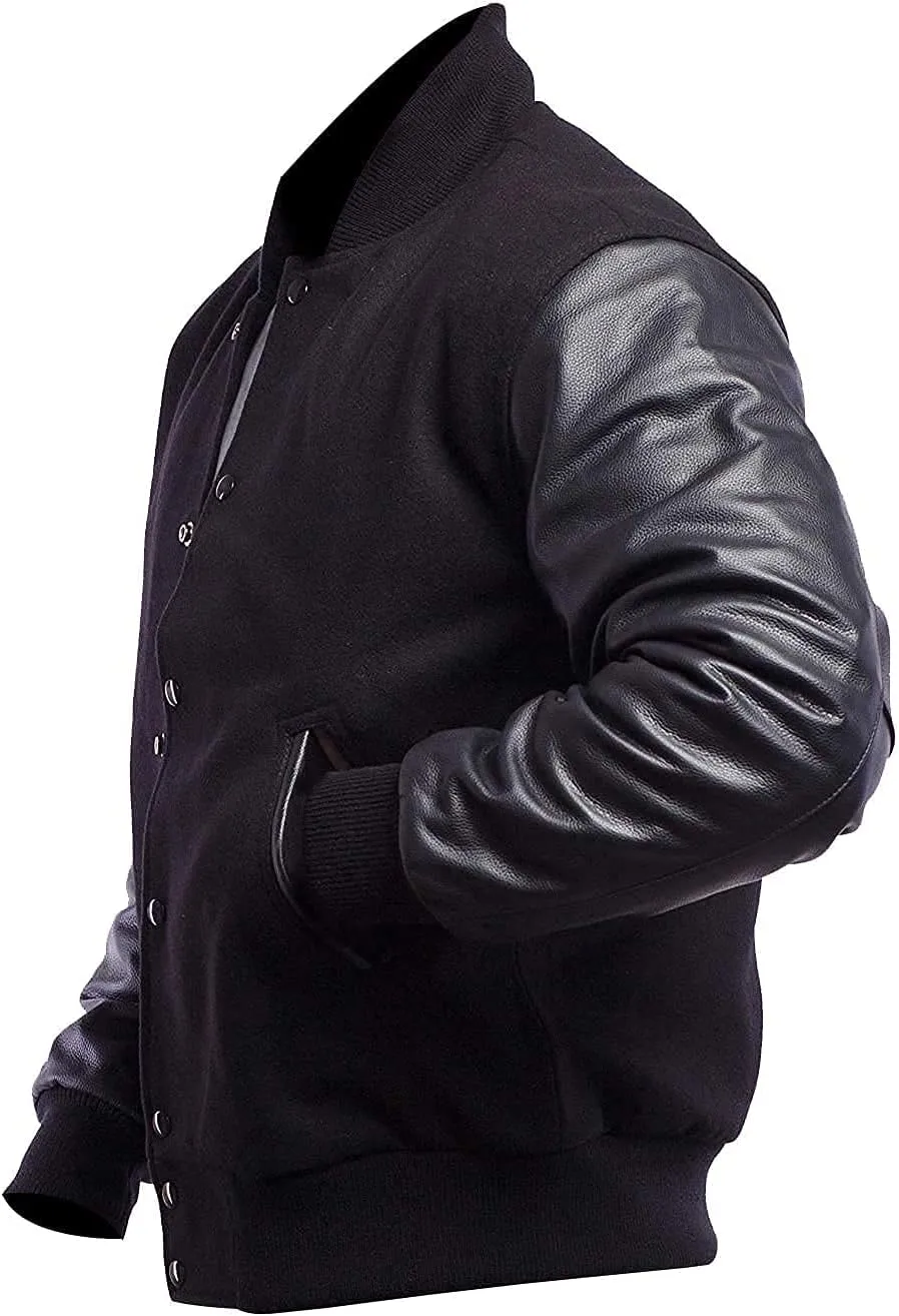 Mens Varsity Letterman Baseball Bomber Jacket | Casual Fashion Wool & Faux Leather College/High School Jackets