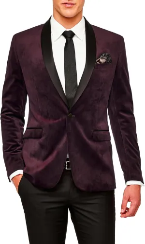 Men's Velvet Blazer Slim fit Tuxedo Suit Jacket One Button Shawl Lapel Prom Jacket Wedding Dinner Blazer