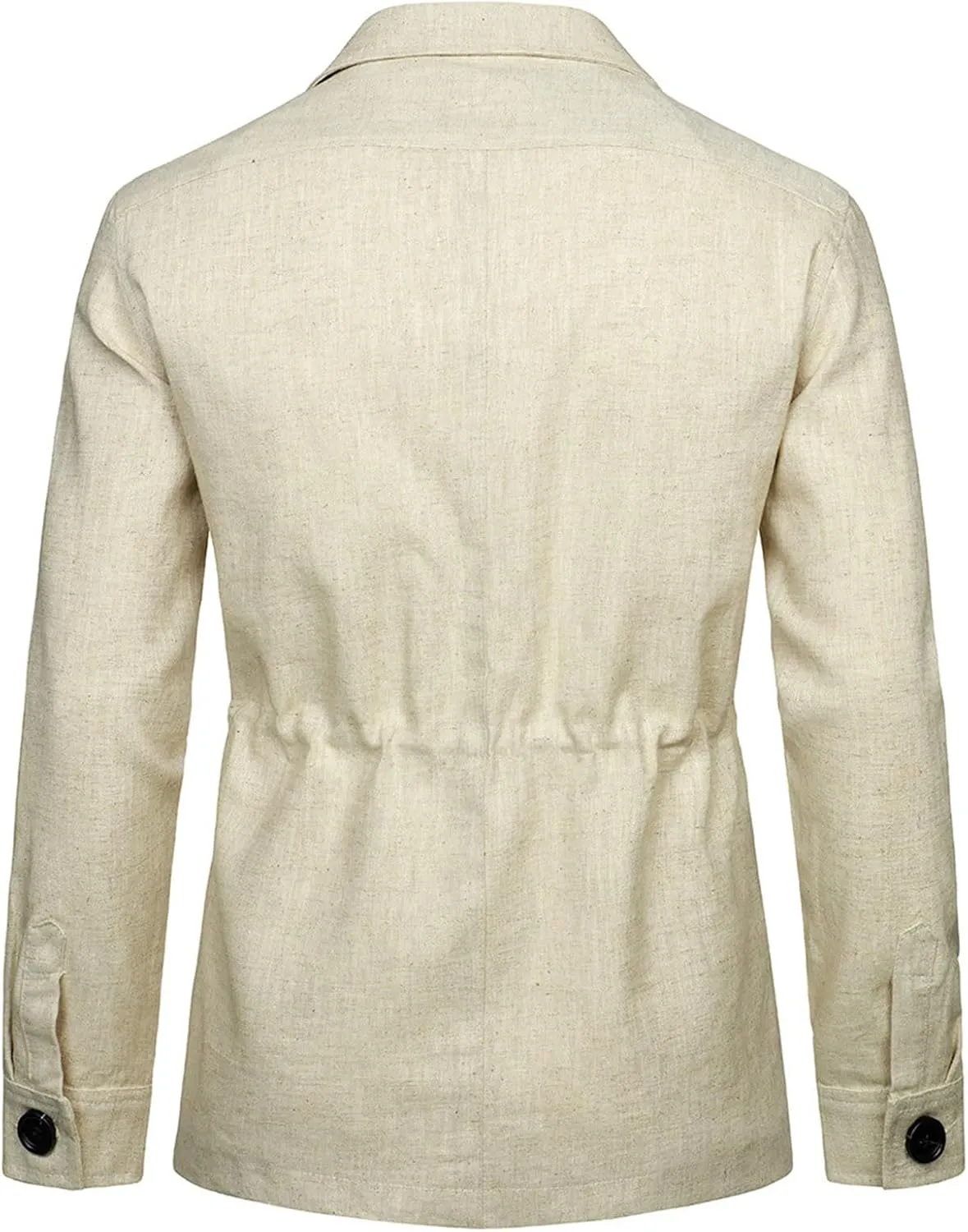 Men's Vintage Blazers Casual Long Sleeve Button Down Linen Jacket Trendy Business Shirt Coat Outwear with 4 Pockets