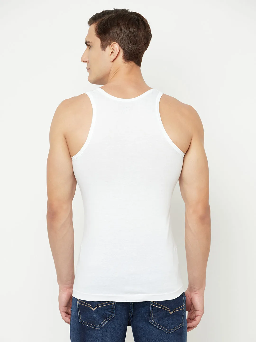 Men's White Round neck Basic Sleeveless Vest - 2's Pack
