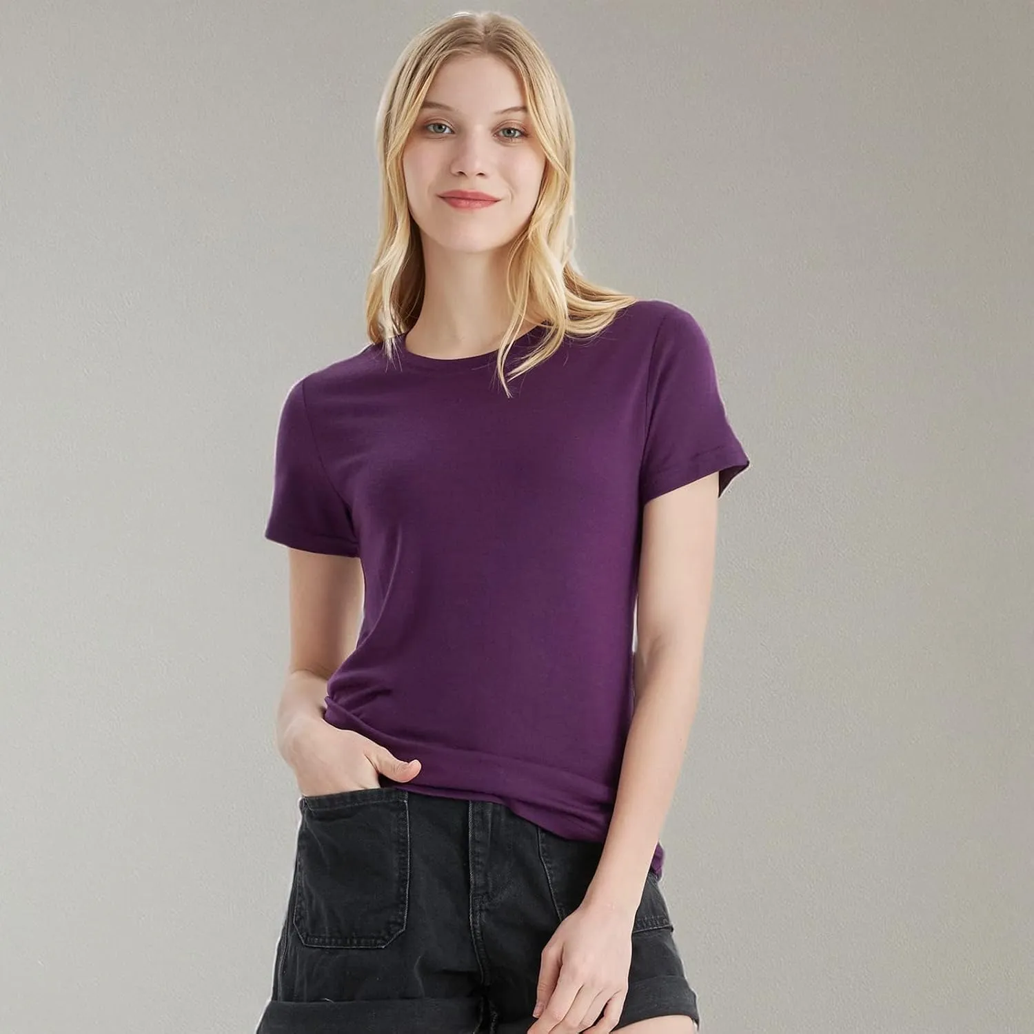 Merino Protect 100% Merino Wool T Shirts Women Crew Neck Tops Short Sleeve Odor Resistance Base Layer Travel Hiking Tee Shirt
