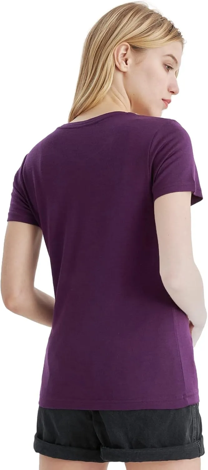 Merino Protect 100% Merino Wool T Shirts Women Crew Neck Tops Short Sleeve Odor Resistance Base Layer Travel Hiking Tee Shirt