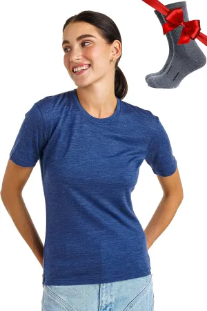 Merino.tech Merino Wool T Shirt Women - 100% Merino Wool Base Layer Women Short Sleeve Moisture-Wicking Tee and Hiking Socks