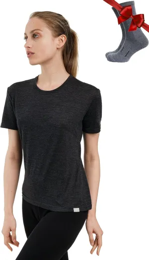 Merino.tech Merino Wool T Shirt Women - 100% Merino Wool Base Layer Women Short Sleeve Moisture-Wicking Tee and Hiking Socks