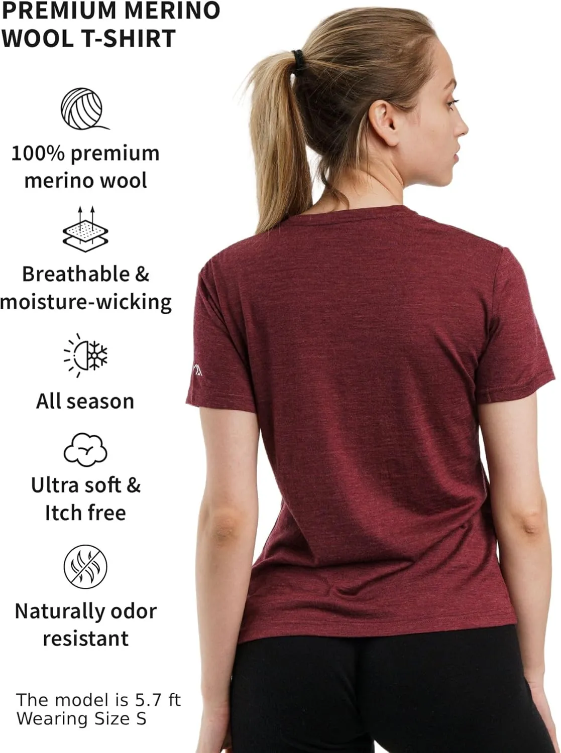 Merino.tech Merino Wool T Shirt Women - 100% Merino Wool Base Layer Women Short Sleeve Moisture-Wicking Tee and Hiking Socks