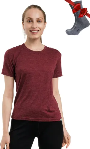 Merino.tech Merino Wool T Shirt Women - 100% Merino Wool Base Layer Women Short Sleeve Moisture-Wicking Tee and Hiking Socks