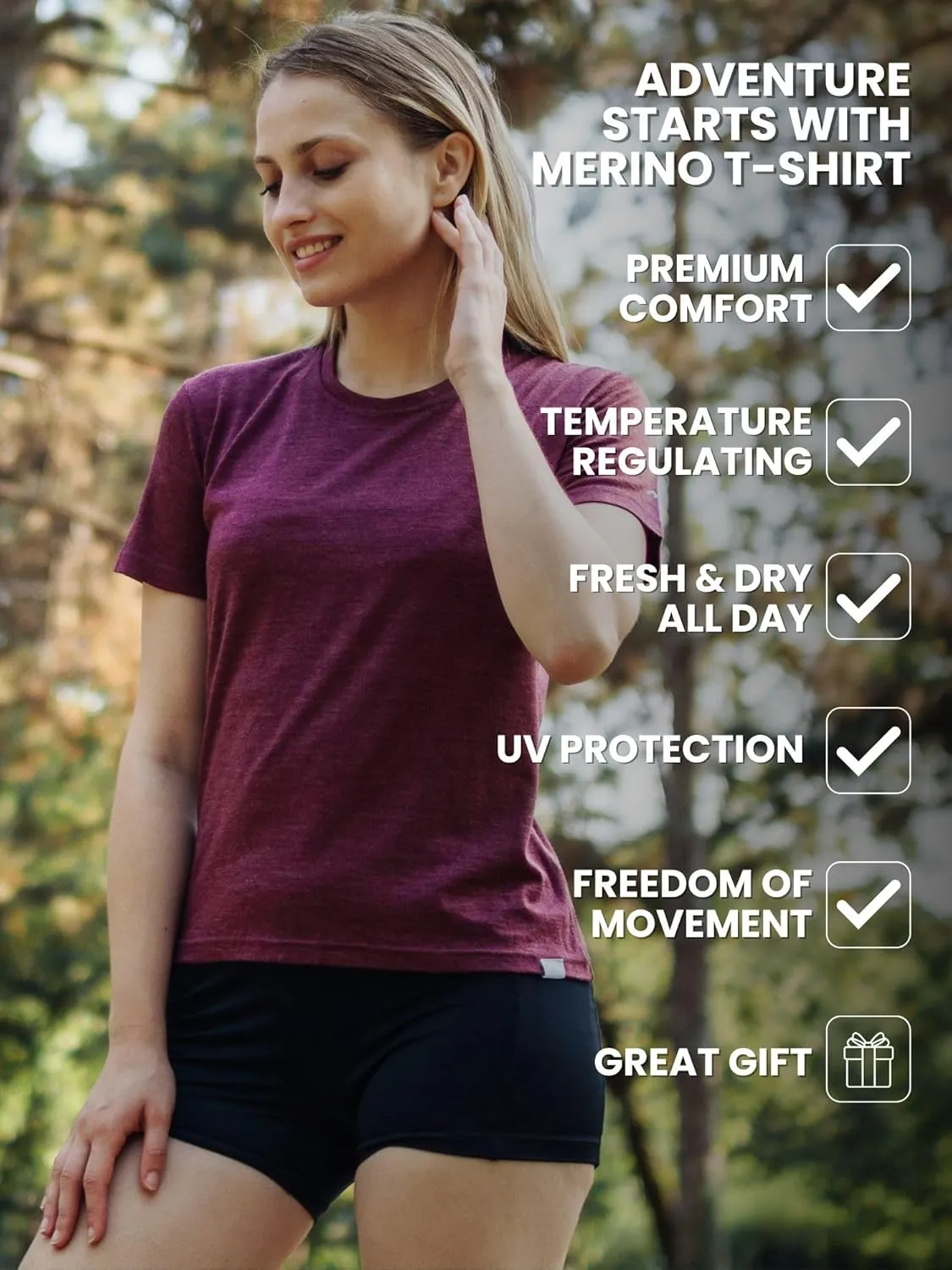 Merino.tech Merino Wool T Shirt Women - 100% Merino Wool Base Layer Women Short Sleeve Moisture-Wicking Tee and Hiking Socks