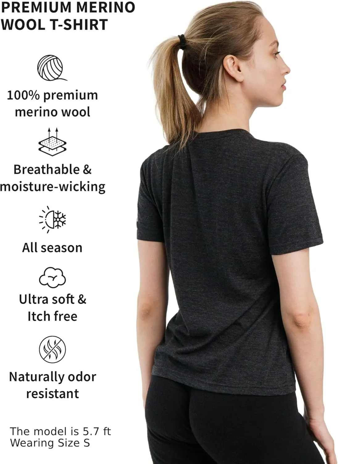 Merino.tech Merino Wool T Shirt Women - 100% Merino Wool Base Layer Women Short Sleeve Moisture-Wicking Tee and Hiking Socks