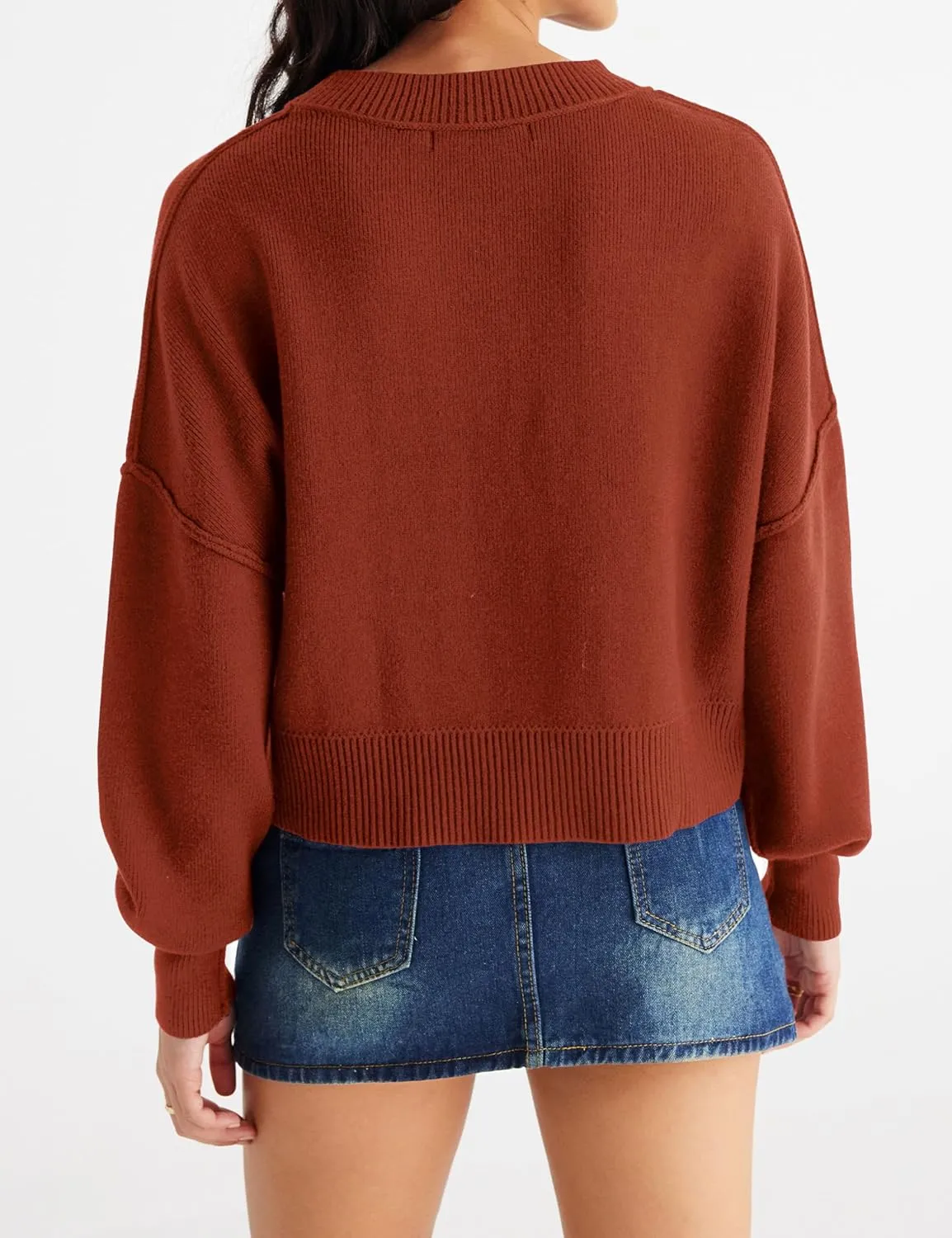 MEROKEETY Women's 2025 Crewneck Cropped Sweater Fall Batwing Sleeve Oversized Side Slit Ribbed Knit Pullover Jumper Tops