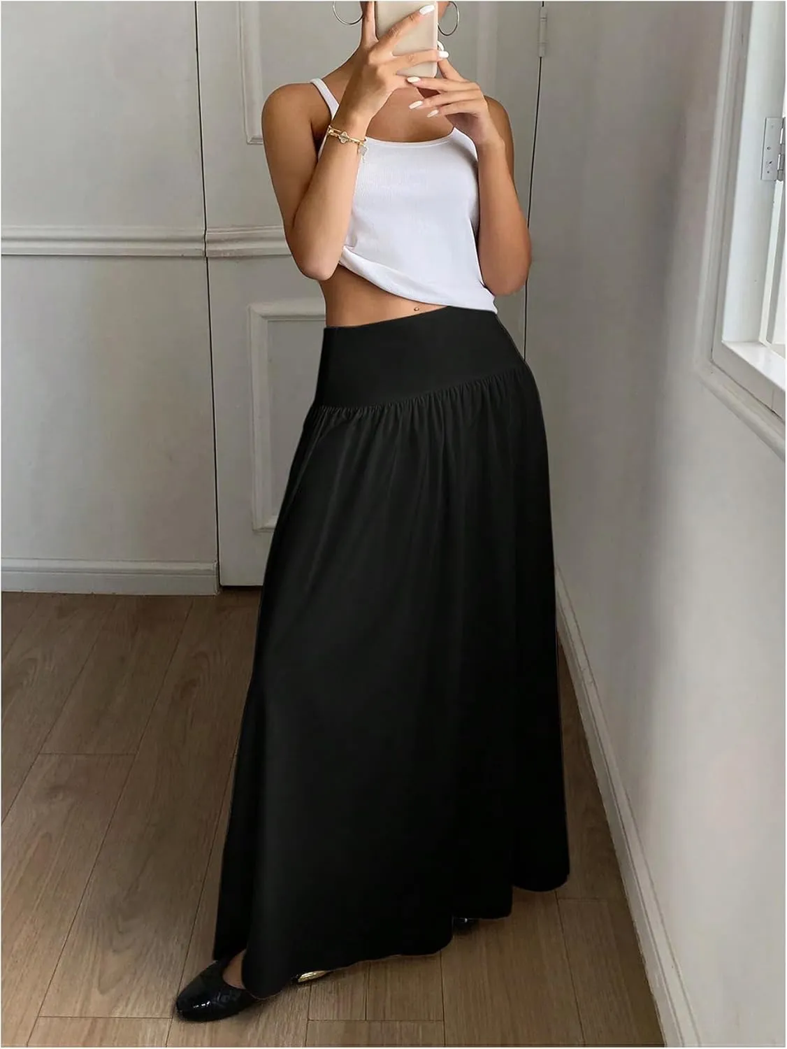 Milumia Women's Flared Flowy Long Skirt High Waist Maxi Skirts Elegant