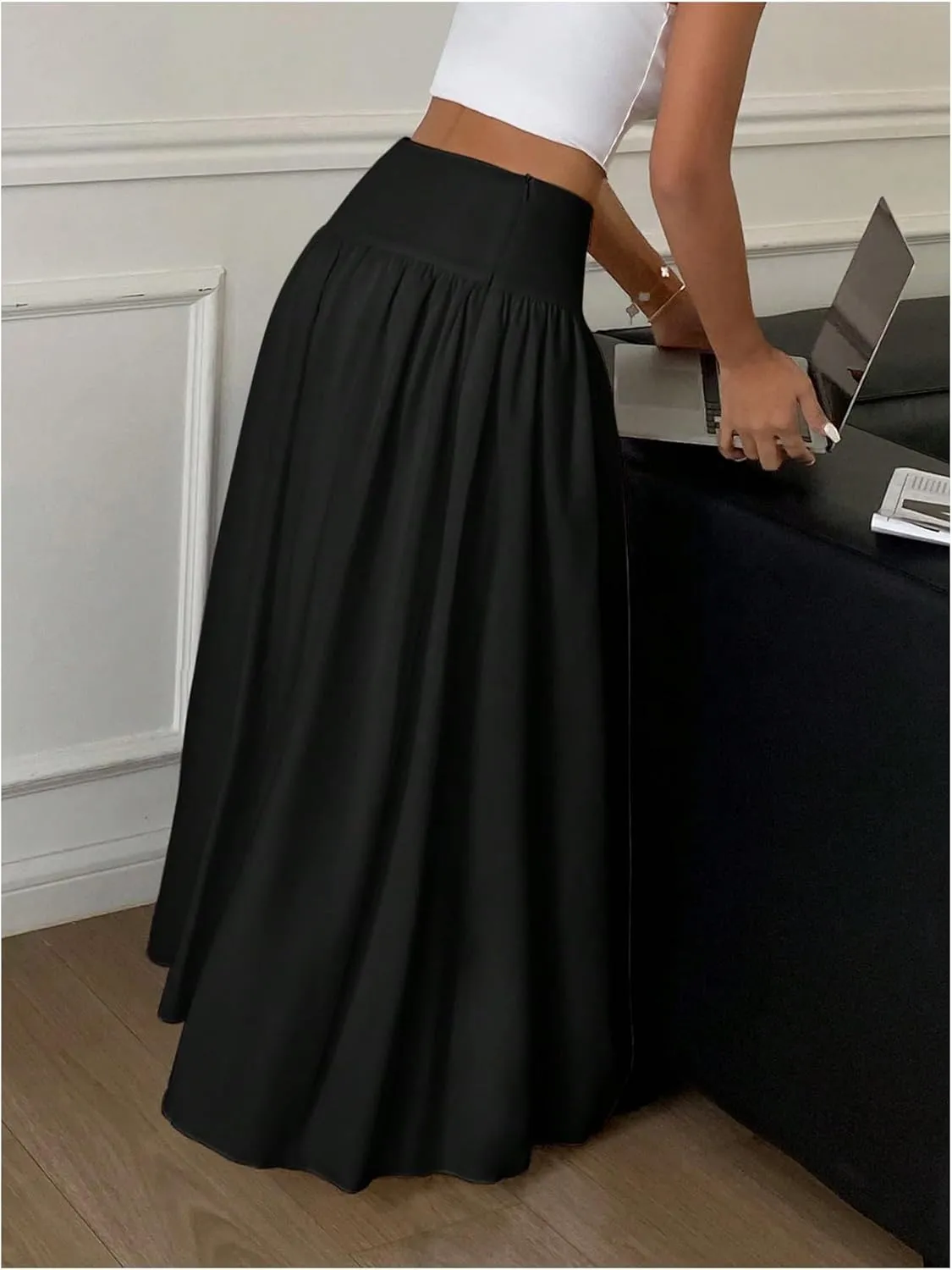Milumia Women's Flared Flowy Long Skirt High Waist Maxi Skirts Elegant