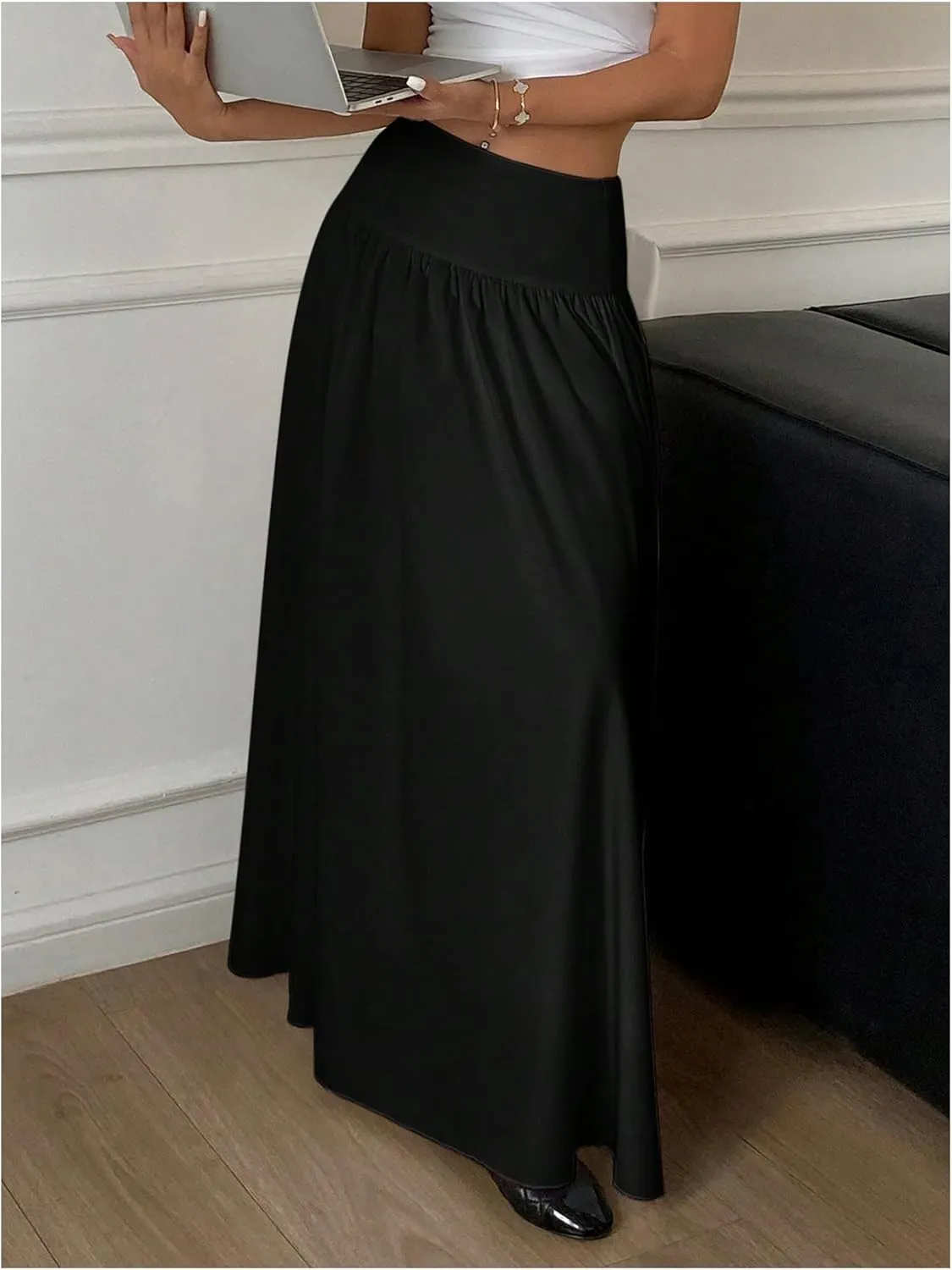 Milumia Women's Flared Flowy Long Skirt High Waist Maxi Skirts Elegant