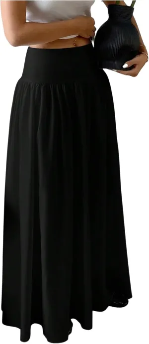 Milumia Women's Flared Flowy Long Skirt High Waist Maxi Skirts Elegant