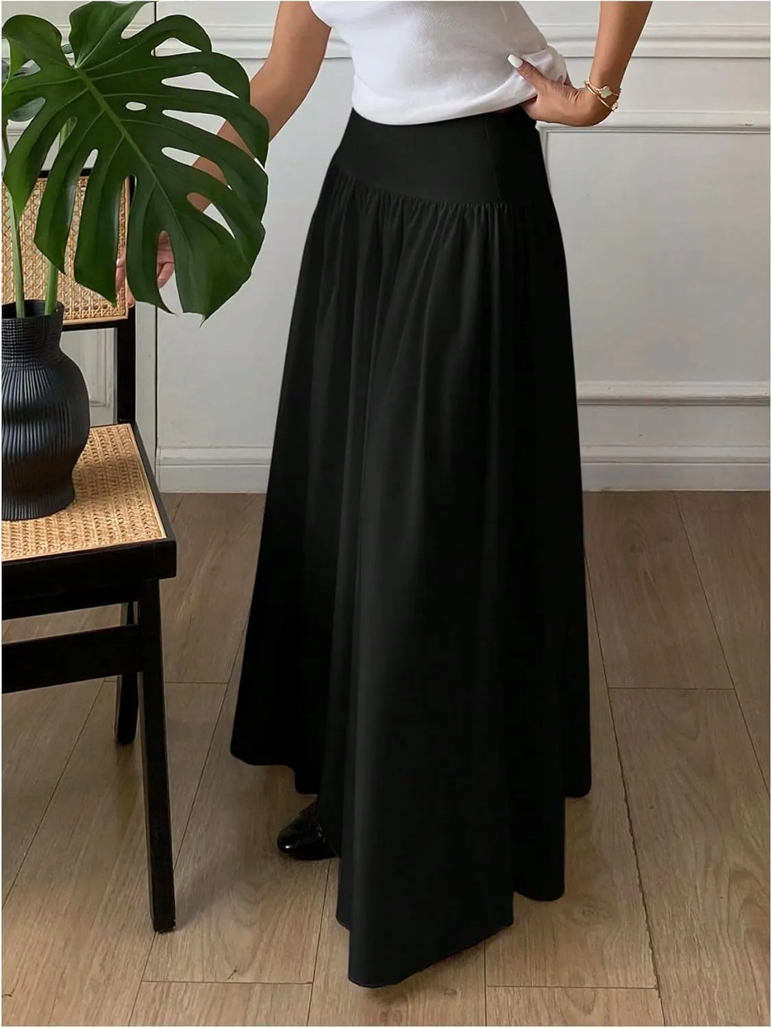 Milumia Women's Flared Flowy Long Skirt High Waist Maxi Skirts Elegant
