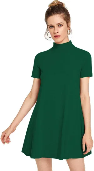 Milumia Women's Mock Neck T Shirt Dress Casual Short Sleeve Loose A Line Swing Mini Dress
