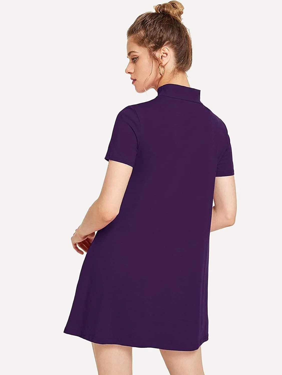 Milumia Women's Mock Neck T Shirt Dress Casual Short Sleeve Loose A Line Swing Mini Dress