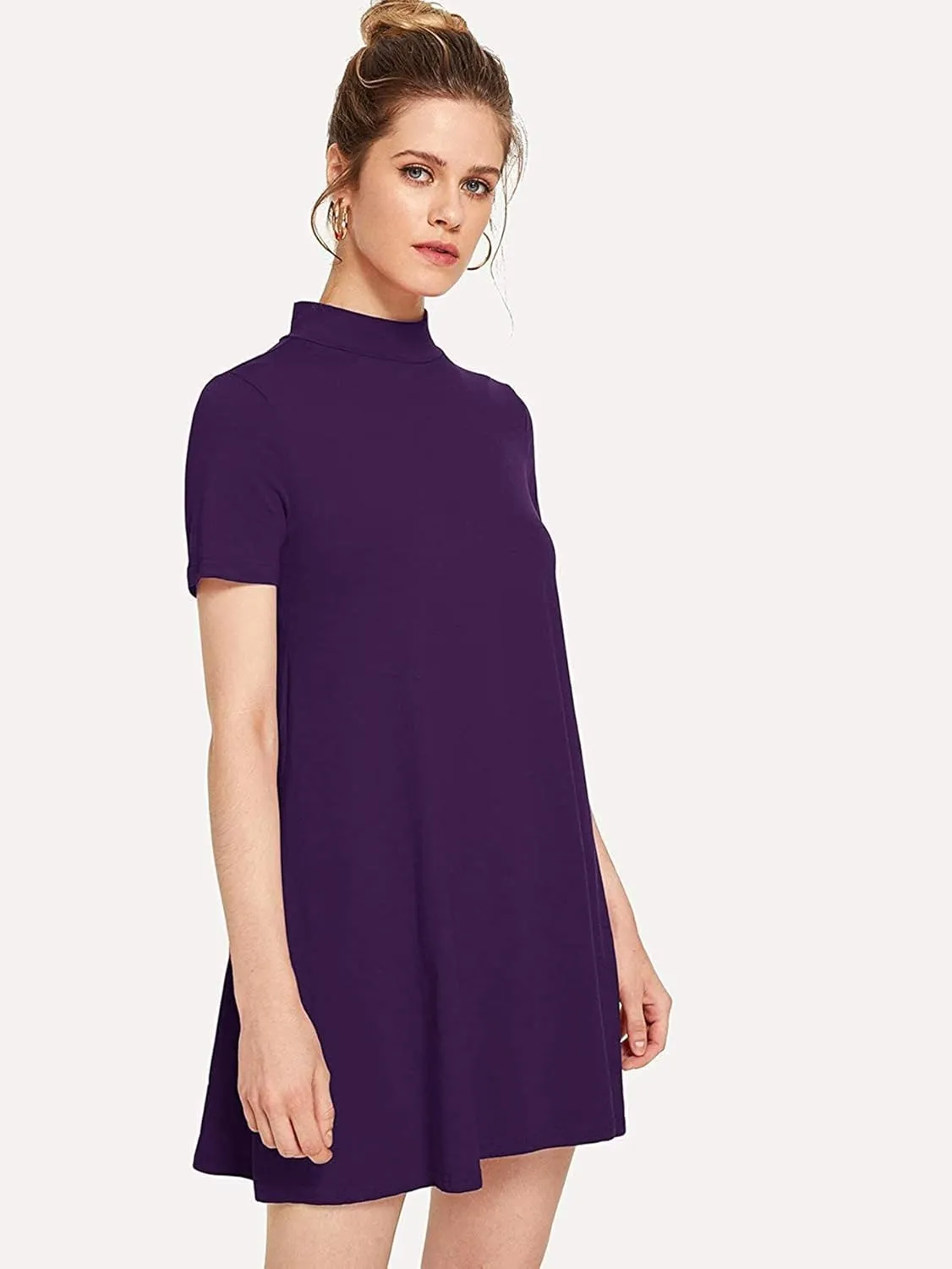 Milumia Women's Mock Neck T Shirt Dress Casual Short Sleeve Loose A Line Swing Mini Dress