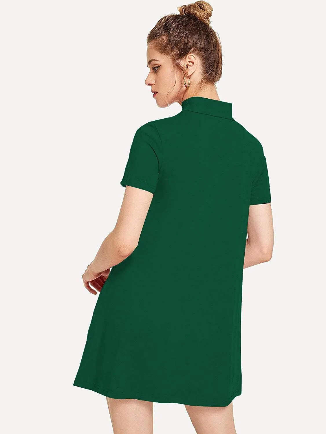 Milumia Women's Mock Neck T Shirt Dress Casual Short Sleeve Loose A Line Swing Mini Dress