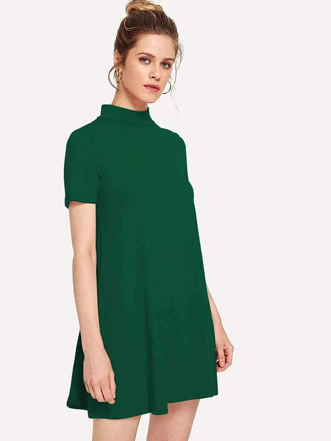 Milumia Women's Mock Neck T Shirt Dress Casual Short Sleeve Loose A Line Swing Mini Dress