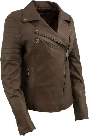 Milwaukee Leather Women's Maiden Aqua Premium Sheepskin Motorcycle Fashion Leather Jacket with Studs SFL2840