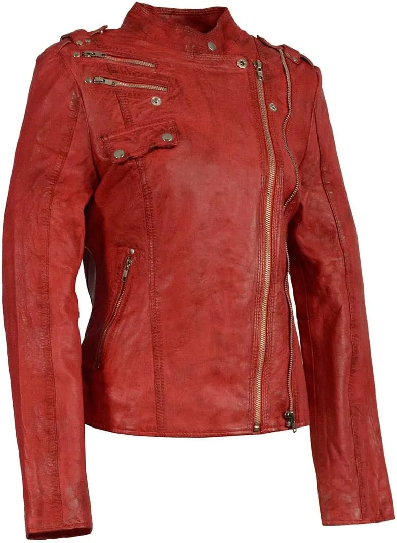 Milwaukee Leather Women's Maiden Aqua Premium Sheepskin Motorcycle Fashion Leather Jacket with Studs SFL2840