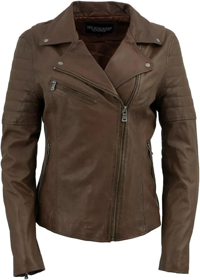 Milwaukee Leather Women's Maiden Aqua Premium Sheepskin Motorcycle Fashion Leather Jacket with Studs SFL2840