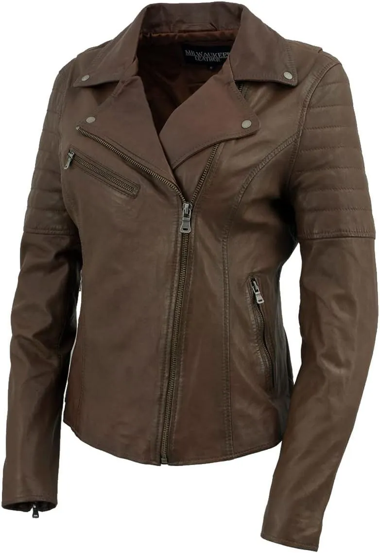 Milwaukee Leather Women's Maiden Aqua Premium Sheepskin Motorcycle Fashion Leather Jacket with Studs SFL2840