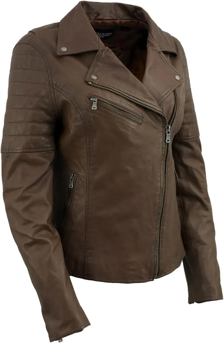 Milwaukee Leather Women's Maiden Aqua Premium Sheepskin Motorcycle Fashion Leather Jacket with Studs SFL2840