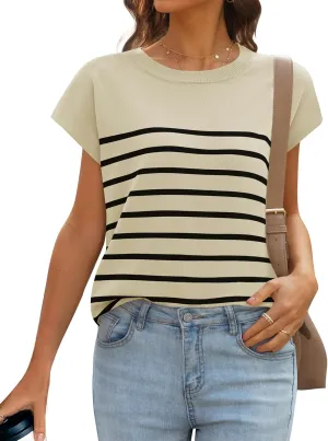 MIROL Women's Cap Sleeve Striped Tops 2025 Batwing Short Sleeve Summer Crewneck Tee Knit Casual Loose Shirts
