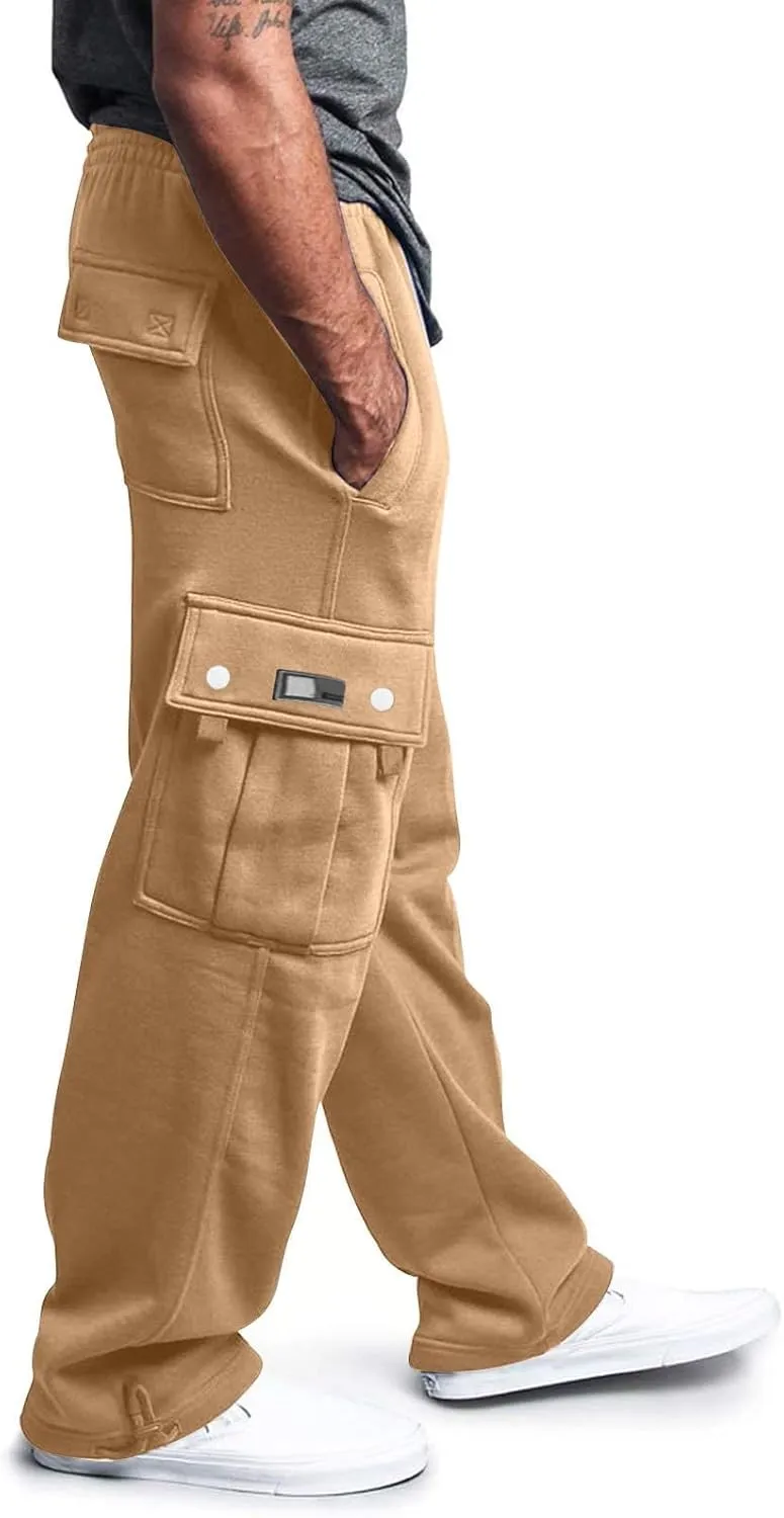 Muscularfit Mens Pants Straight Fit Solid Drawstring Stretch Waist Loose Straight Sweatpant Causal Fall Jogger Athletic Pants