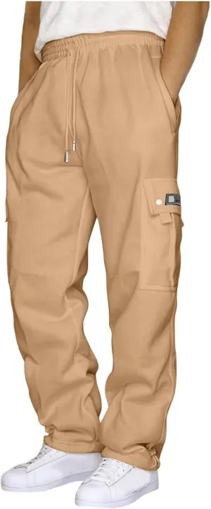 Muscularfit Mens Pants Straight Fit Solid Drawstring Stretch Waist Loose Straight Sweatpant Causal Fall Jogger Athletic Pants
