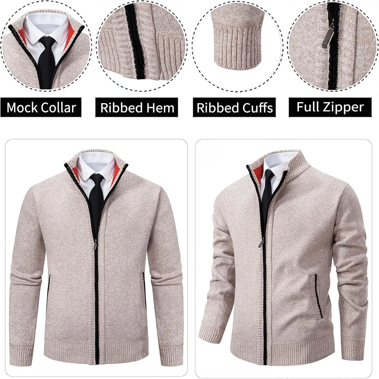 Mylldey Mens Sweater Cardigan Full Zip Knitted Long Sleeve Sweaters Men Workout Outfits