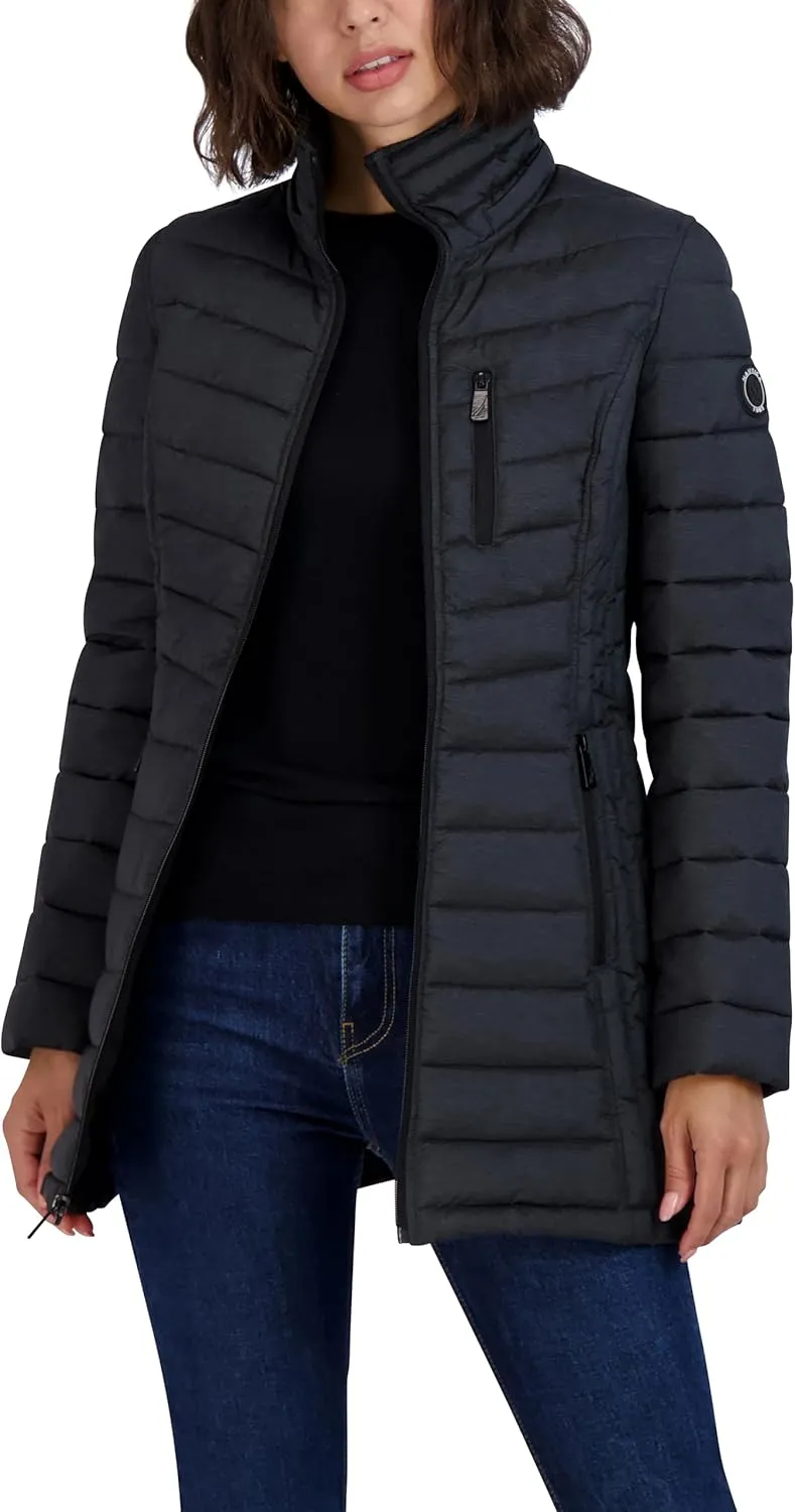 Nautica Women's 3/4 Midweight Stretch Puffer Jacket with Hood