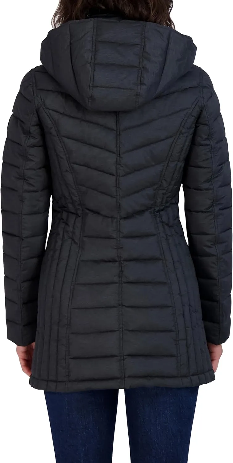 Nautica Women's 3/4 Midweight Stretch Puffer Jacket with Hood