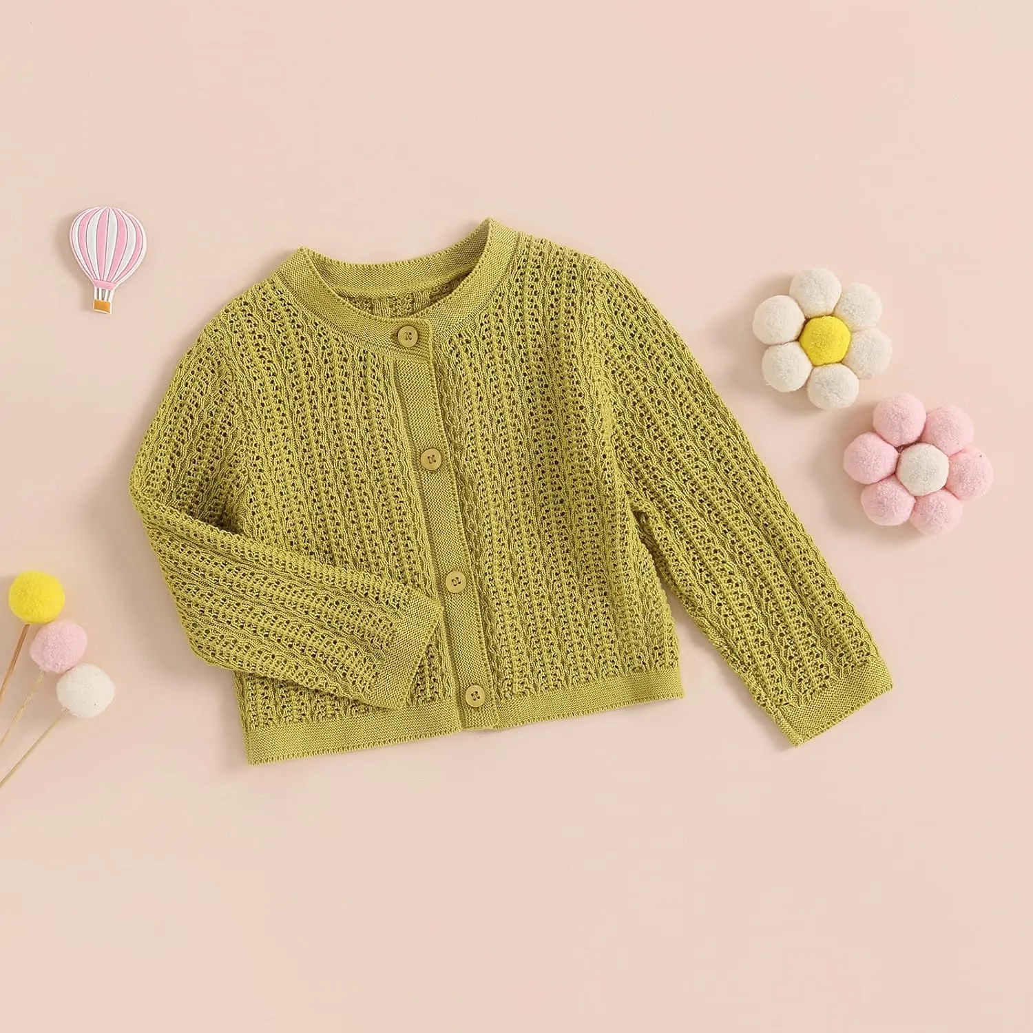 Newborn Baby Girls Knit Cardigans Long Sleeve Crewneck Hollow Knit Thin Sweater Toddler Button Tops Coat Outwear